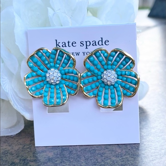 NWT KATE SPADE ♠️ GLISTENING PETALS FLOWER STATEMENT EARRINGS - Picture 7 of 10